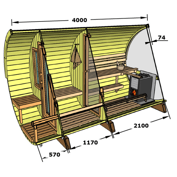 Sauna tnde Deluxe 4 m Halv Panorama Varmebehandlet tr