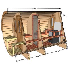 Sauna tnde 330 cm i varmebehandlet tr med terrasse og elovn