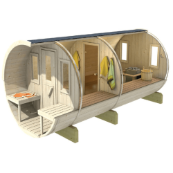 Sauna tnde 330 cm i varmebehandlet tr med terrasse og elovn