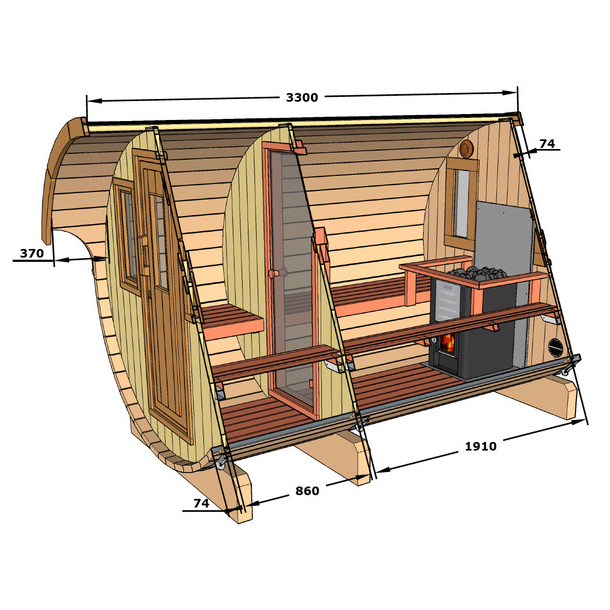 Sauna tnde 330 cm i grantr