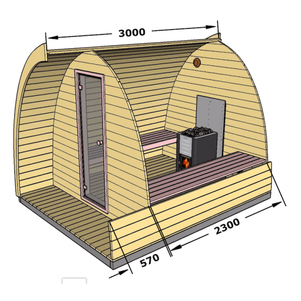 POD sauna 300 cm  4-6 personer Saml selv