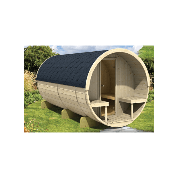 Sauna tnde 330 cm i varmebehandlet tr med terrasse og elovn