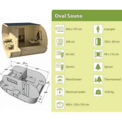Oval sauna 405x240xH197 cm