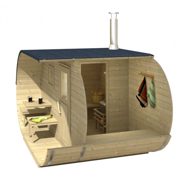Oval sauna brndeovn 405x240xH197 cm