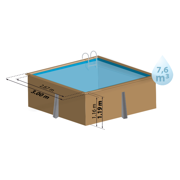 Gre - Carra - Trpool Firkantet 3 x 3 H 1,19 m