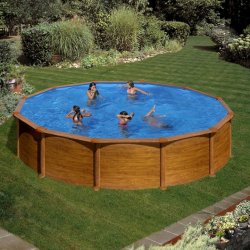 St�lv�gs Pool Rund Tr�look - H 1,32 m � 3,5 m - set forfra p� hvid baggrund (Varenr. D-358WO - 13983)
