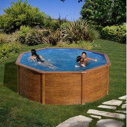 St�lv�gs Pool Rund Tr�look - H 1,32 m � 3,5 m - set forfra p� hvid baggrund (Varenr. D-358WO - 13988)