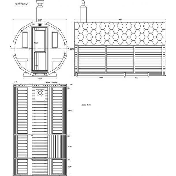 Sauna tnde Thermowood 350 cm Uden Ovn Saml Selv