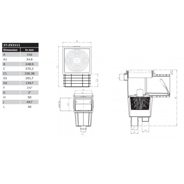 Skimmer standard med liner kit til nedgravet pool